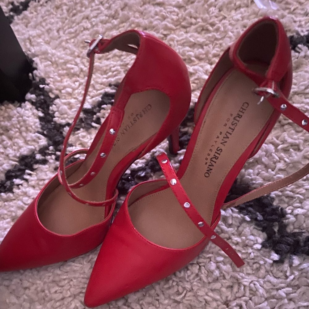 Christian Siriano Pointed Toe Red Strappy Heels